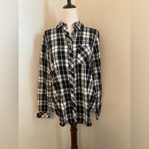 DownEast Black and White Plaid Button Down